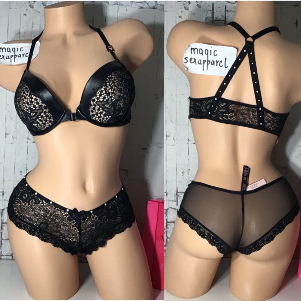 VICTORIA’S SECRET 34C BRA PANTY SET FAUX LEATHER